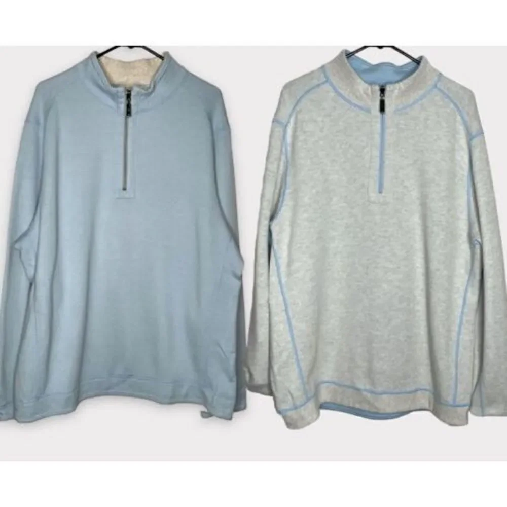 Tommy Bahama Men’s XL Reversible Flipshore Half Zip‎ Sweater Blue Gray Pullover